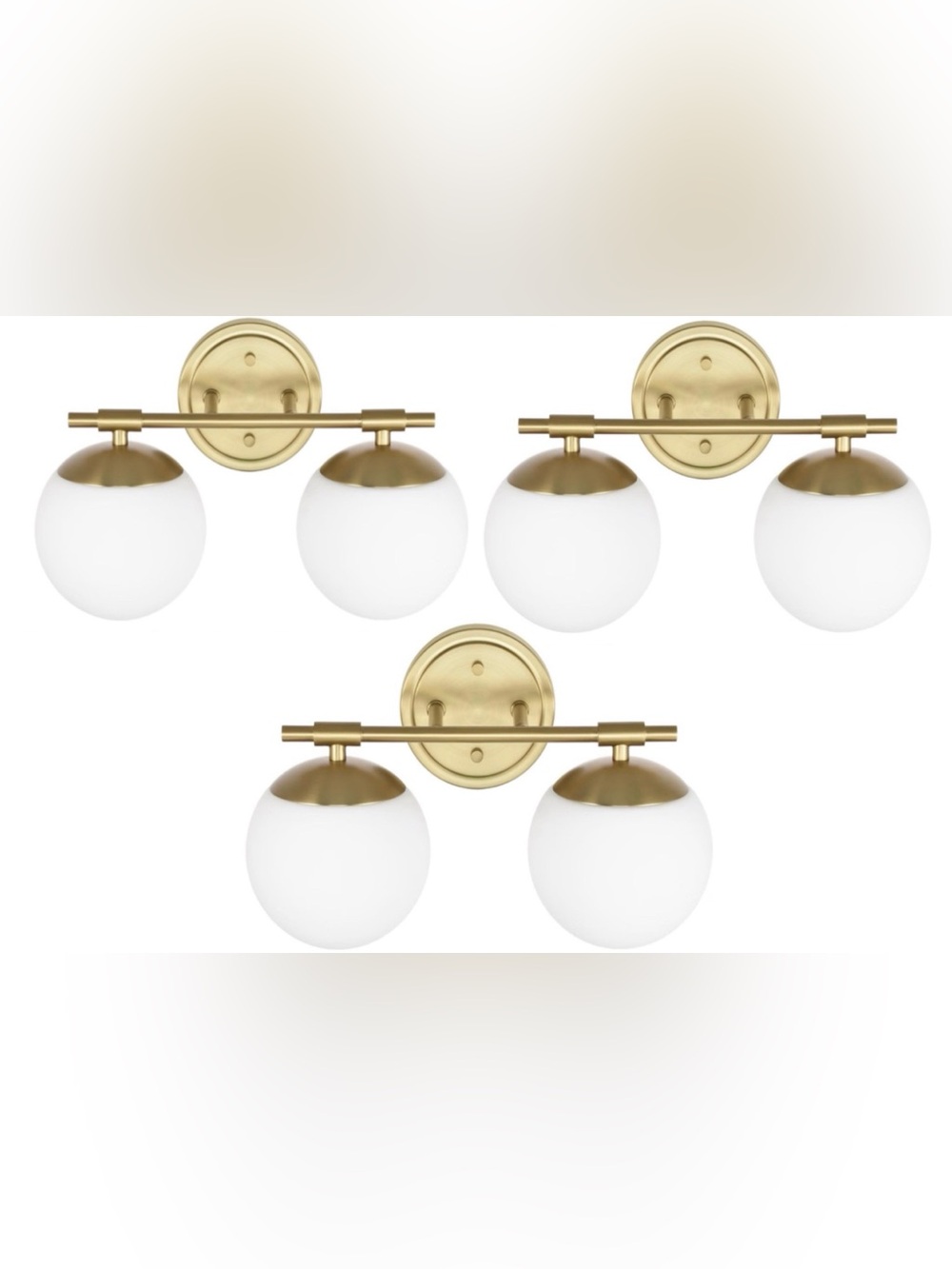 Set of 3 Gold Bathroom Vanity Light Fixtures , 2-Light Globe Wall Sconce Lightin